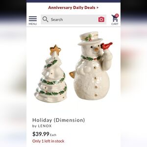 Lenox Happy Holidays Salt And Pepper Shaker